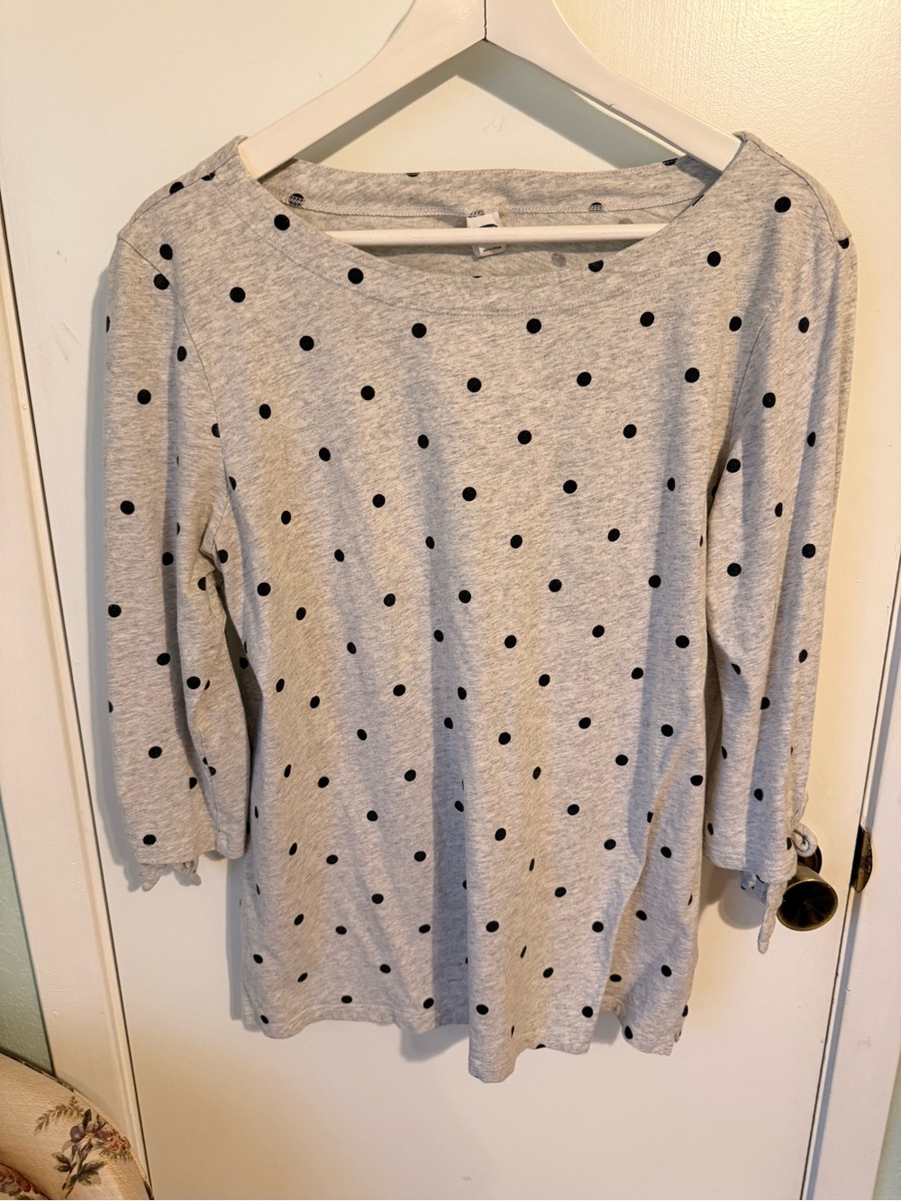 Old Navy Gray Top with Black Polka Dots - Long Sleeve